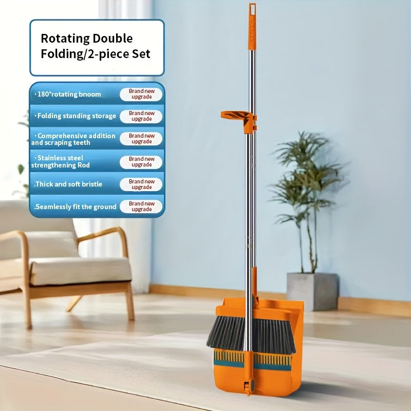 Two-Piece Magnetic Cleaning Broom Set Foldable Soft-Bristle Broom and Squeegee