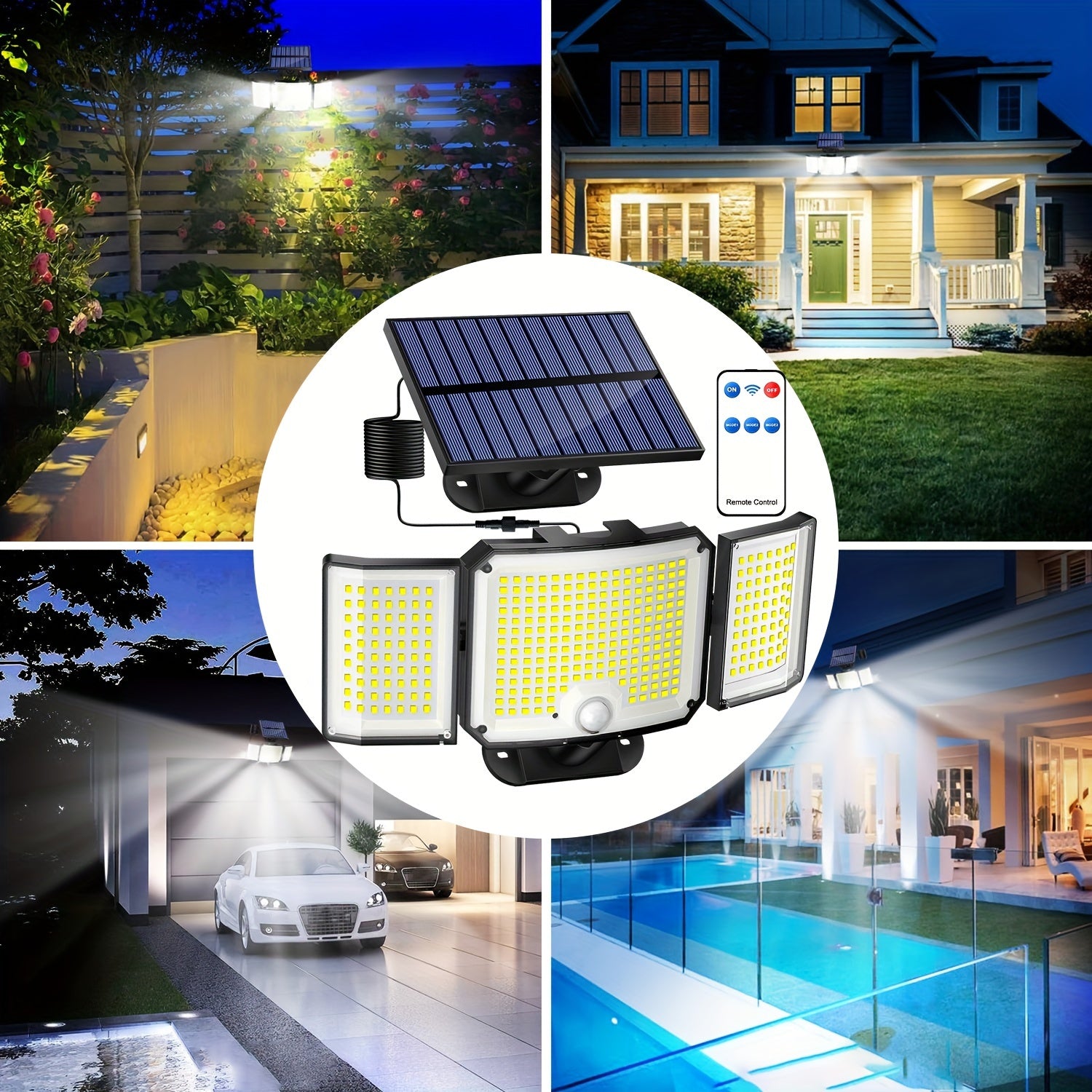 Solar Outdoor Light with Motion Sensor Remote Control 346LED Floodlight for Garden Porch Yard