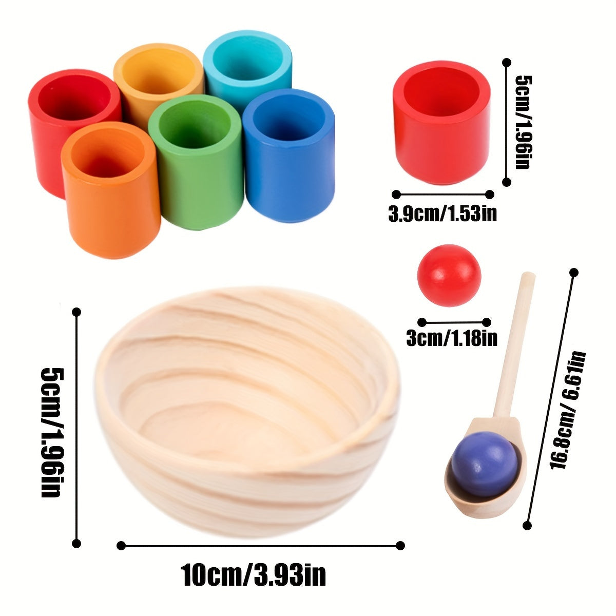 Juego de clasificación de bolas y tazas de arcoíris de madera para mayores de 3 años Juguete educativo para reconocimiento de colores y habilidades motrices finas