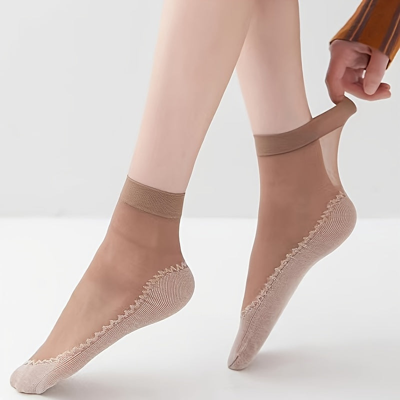 Women’s Knee-High Semi-Sheer Socks 5 Pairs Non-Slip Breathable Polyester