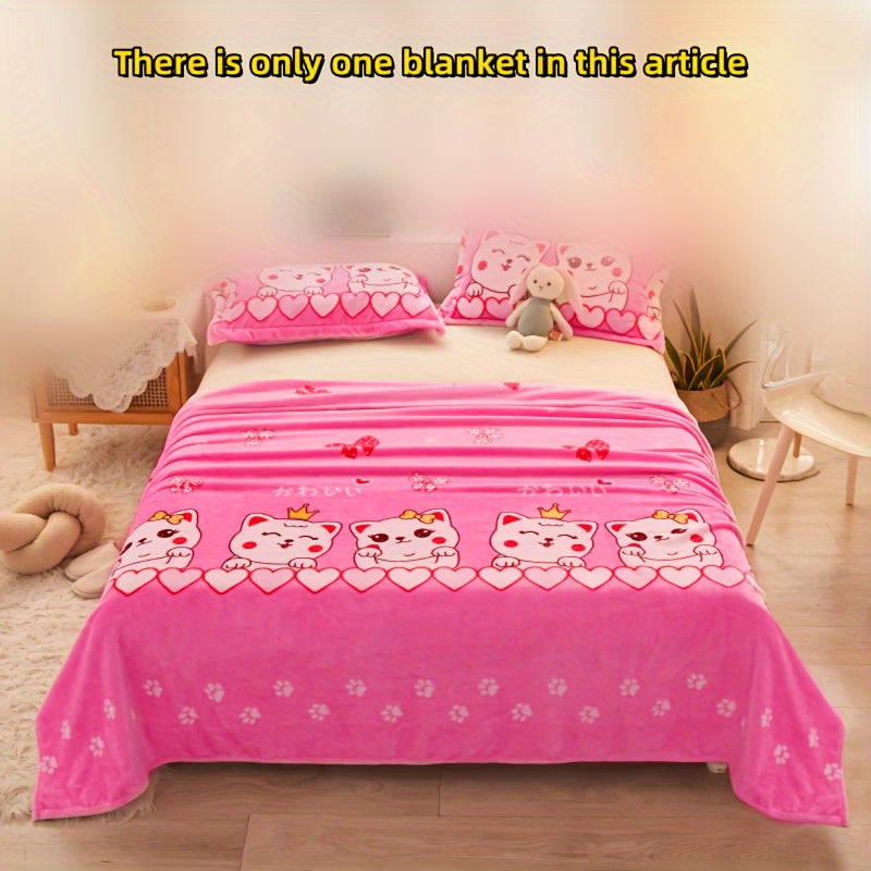 Cozy Flannel Blanket with Cartoon Print for Couch Bed Travel and Camping