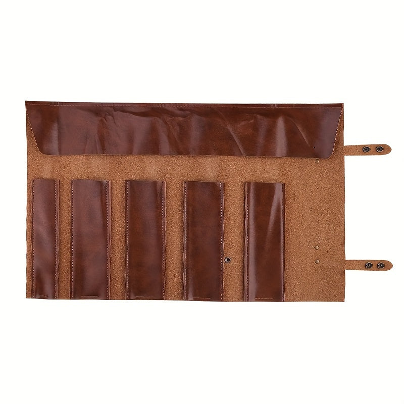 Leather Chef Knife Roll Bag Portable Folding Kitchen Tool Organizer