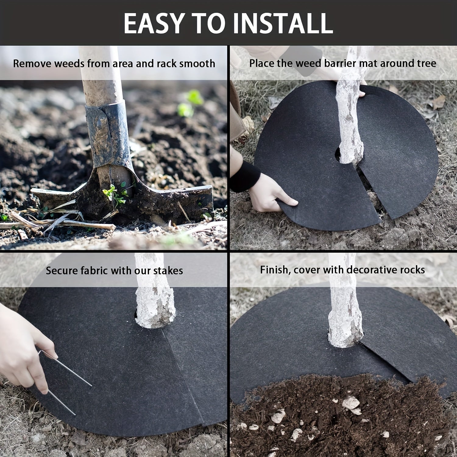 Non-Woven Tree Mulch Rings 16.5 Inch Black Weed Barrier Protect Trees Set of 7