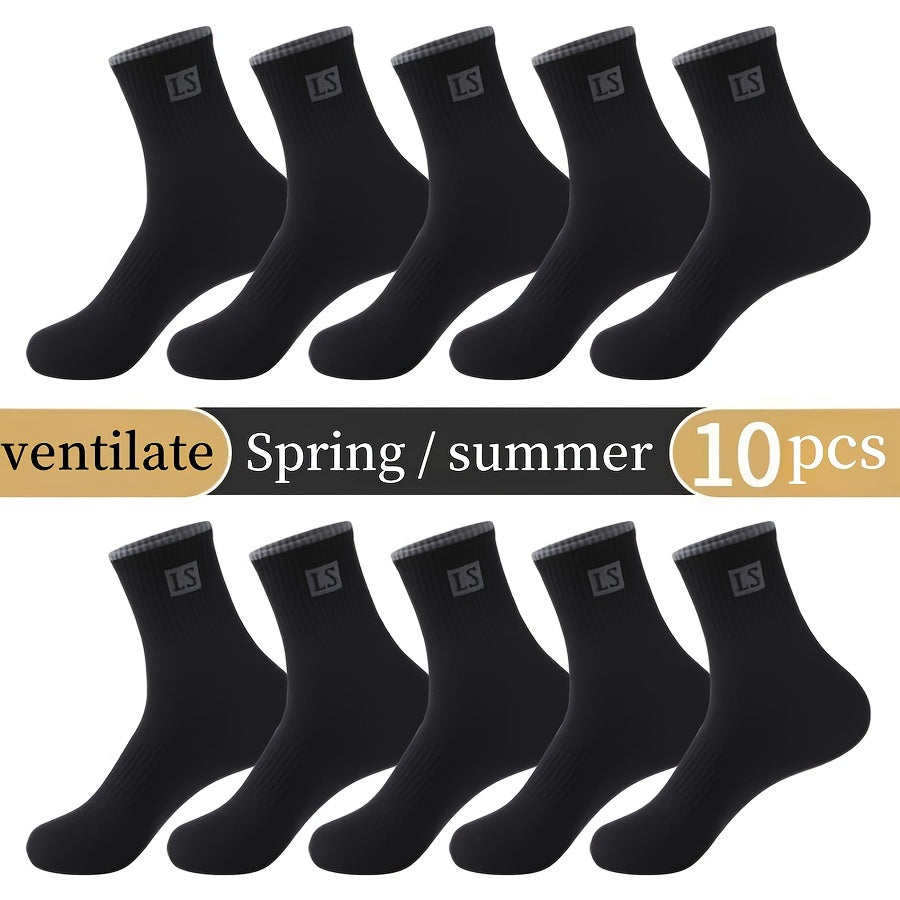 Men's Crew Socks 5 Pairs Breathable Comfortable All-Season Knit Polyester Spandex