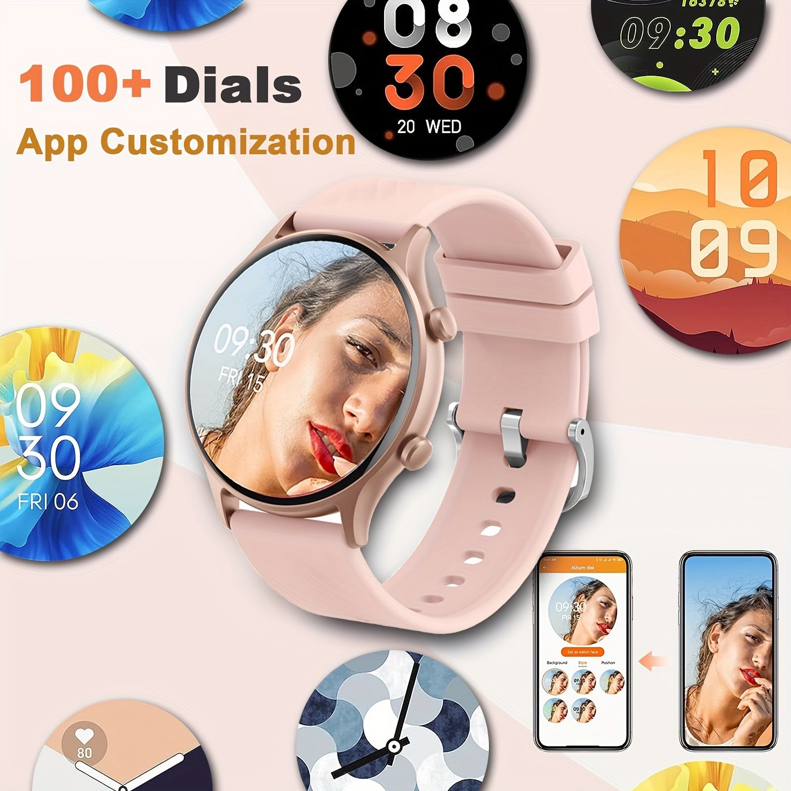 Reloj inteligente para mujeres y hombres 3.53cm pantalla táctil caja redonda banda de silicona rastreador de fitness control de música llamadas inalámbricas