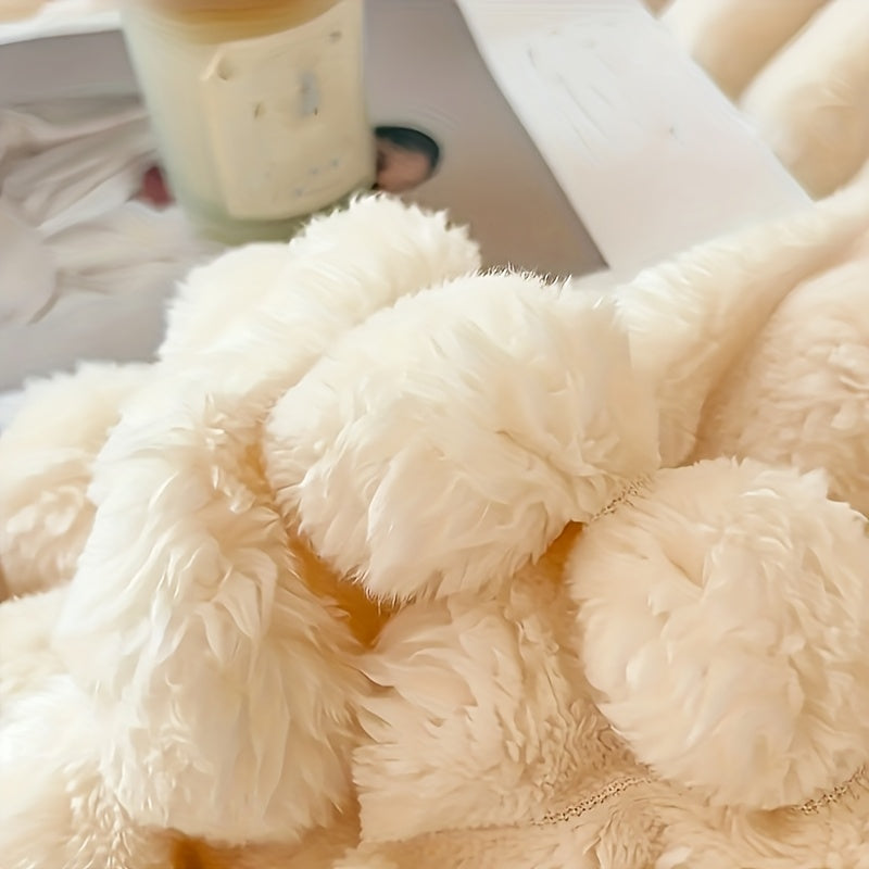 Striped Faux Fur Throw Blanket Cozy Plush for Couch Bed Travel All-Season