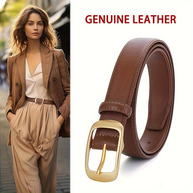 Women's Leather Belt Cowhide Simple Button Fashion for Black Jeans