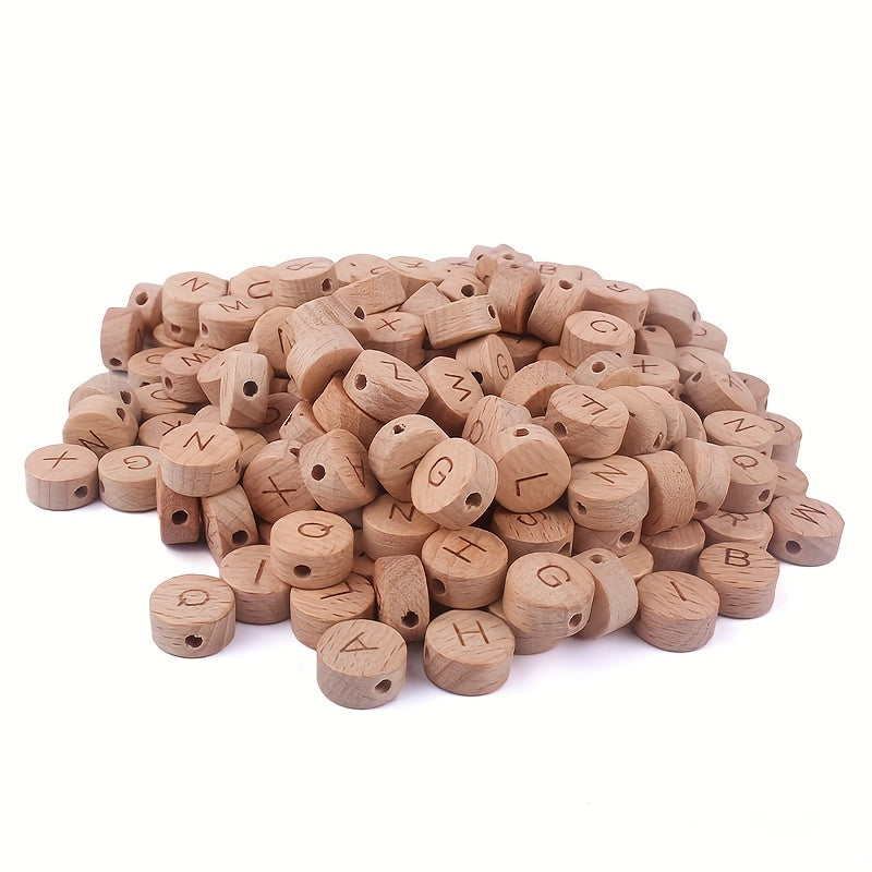 26 Pieces 15mm Beech Wood Flat Round Letter Beads for Jewelry Making
