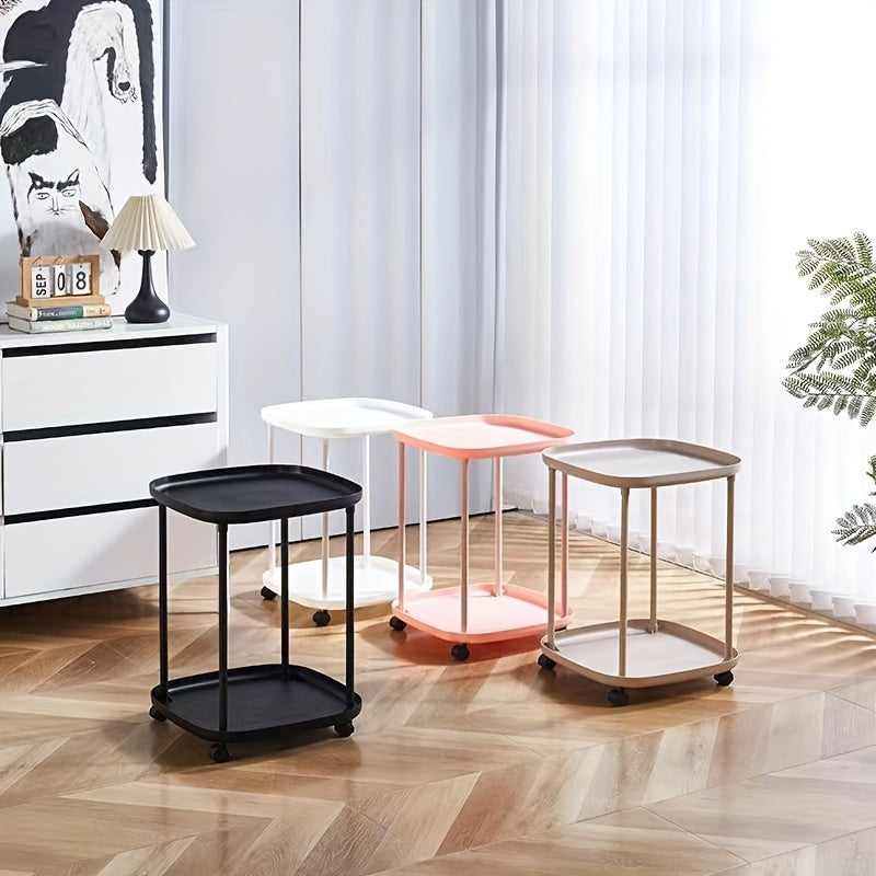 Mesa auxiliar móvil multifuncional de color marrón café, resistente de plástico para dormitorio, sala de estar y oficina