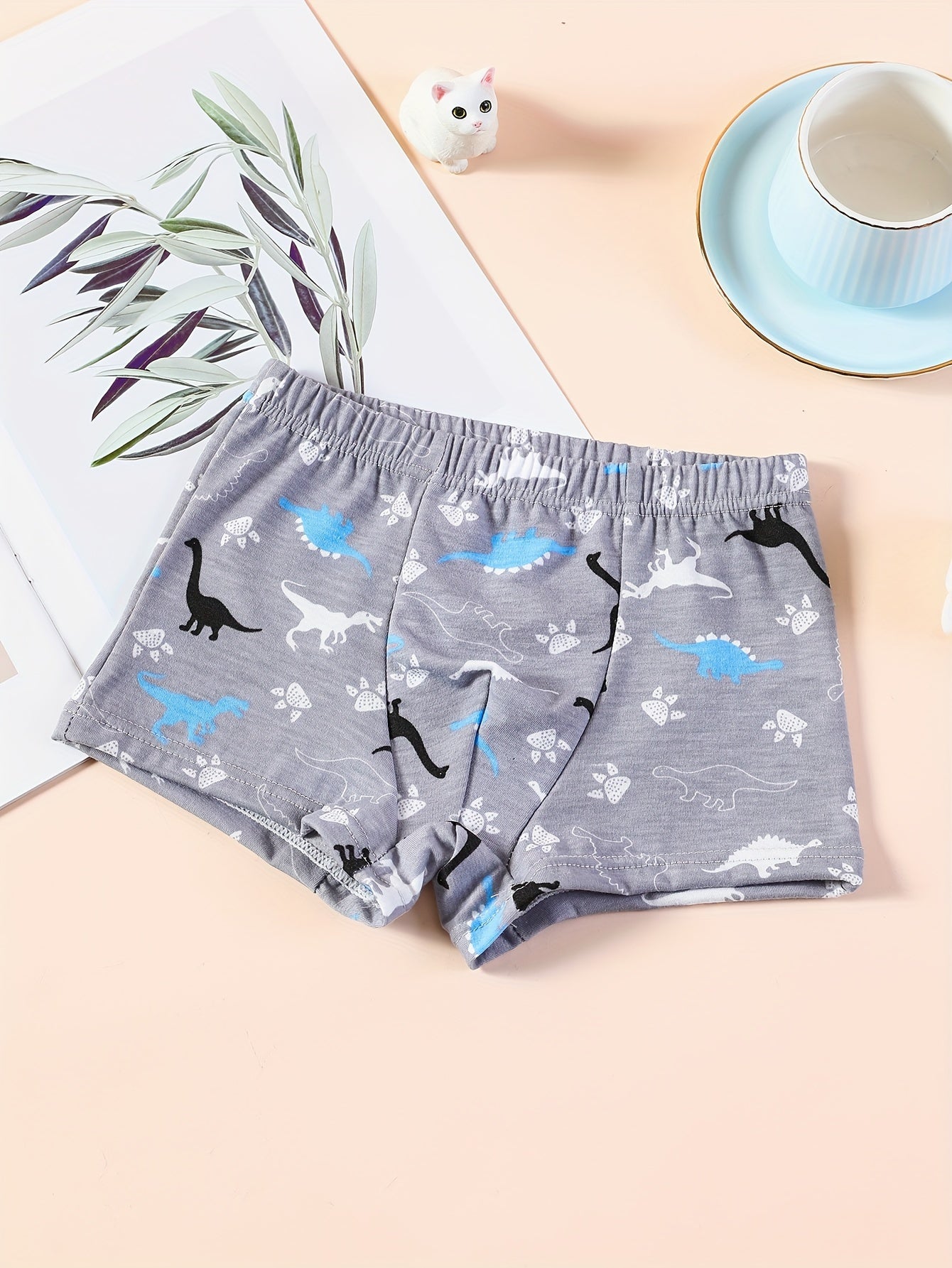 Kids Boys Dinosaur Underwear Pack of 3 Cotton Blend Breathable Cartoon Pattern