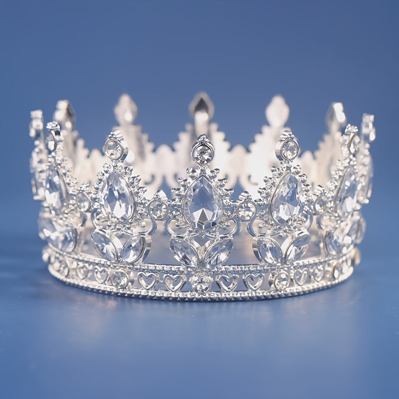 Gold and Silver Wedding Tiara with Crystal Rhinestones for Birthday or Cake Topper