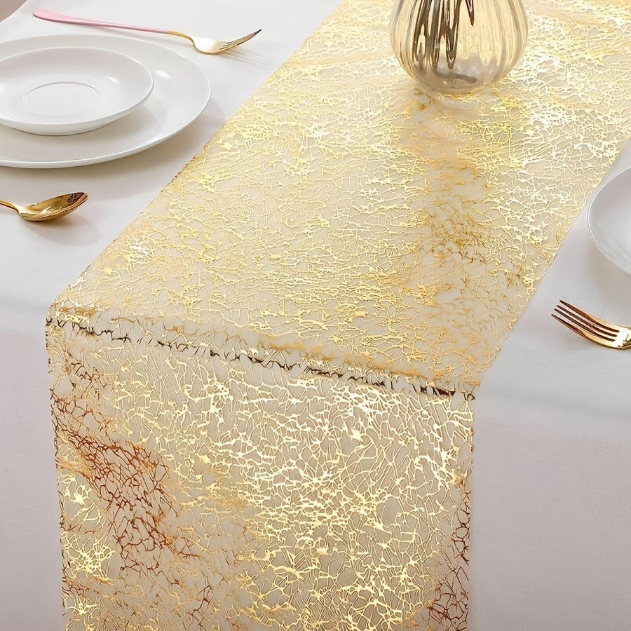Gold Foil Polyester Mesh Table Runner for Parties Weddings Holidays