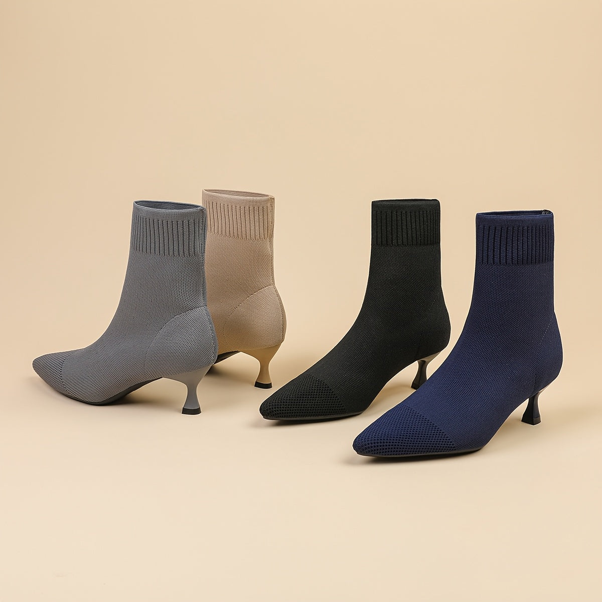 Women's Solid Color Breathable Fabric Ankle Boots Pointed Toe Stilettos