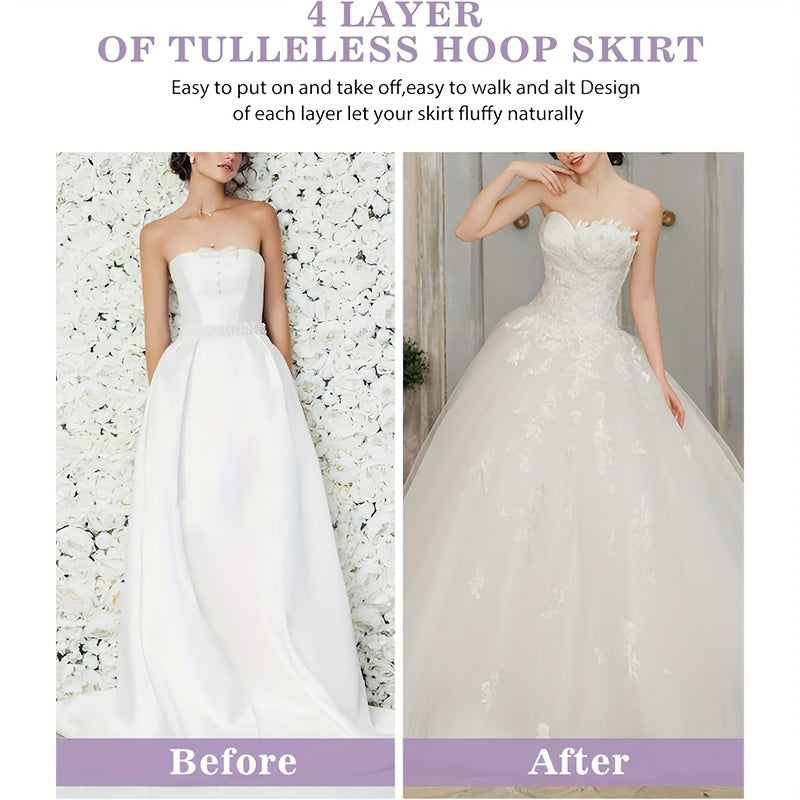 White A-Line Crinoline Petticoat for Bridal Gowns 4 Layers Tulle Waist Adjustable