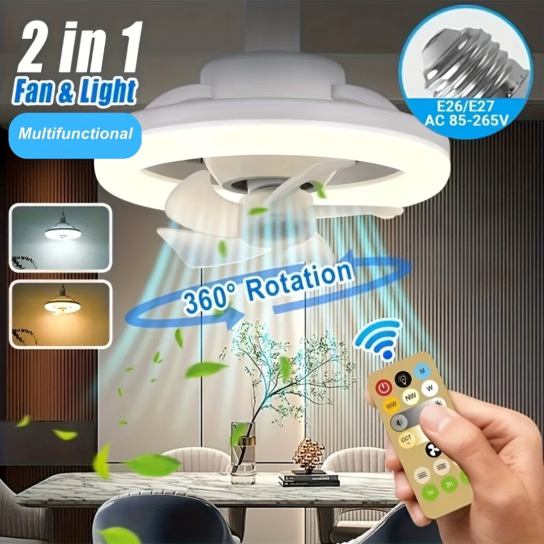 LED Rotating Fan Light with Adjustable Color and Remote Control for Indoor Use