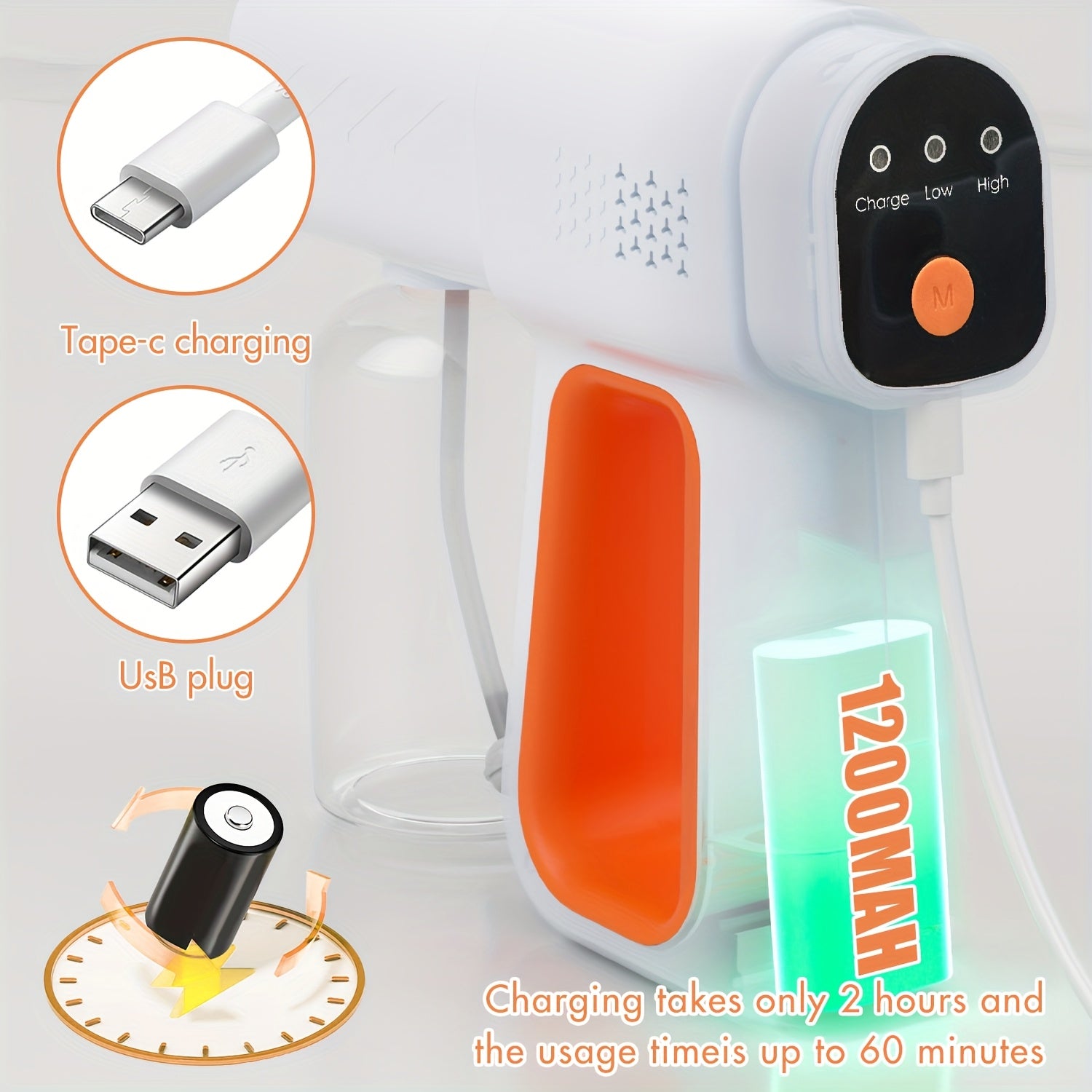 Handheld Nano Blue Light Disinfection Spray Gun with Anti-Clog Nozzle and Large Fog Volume