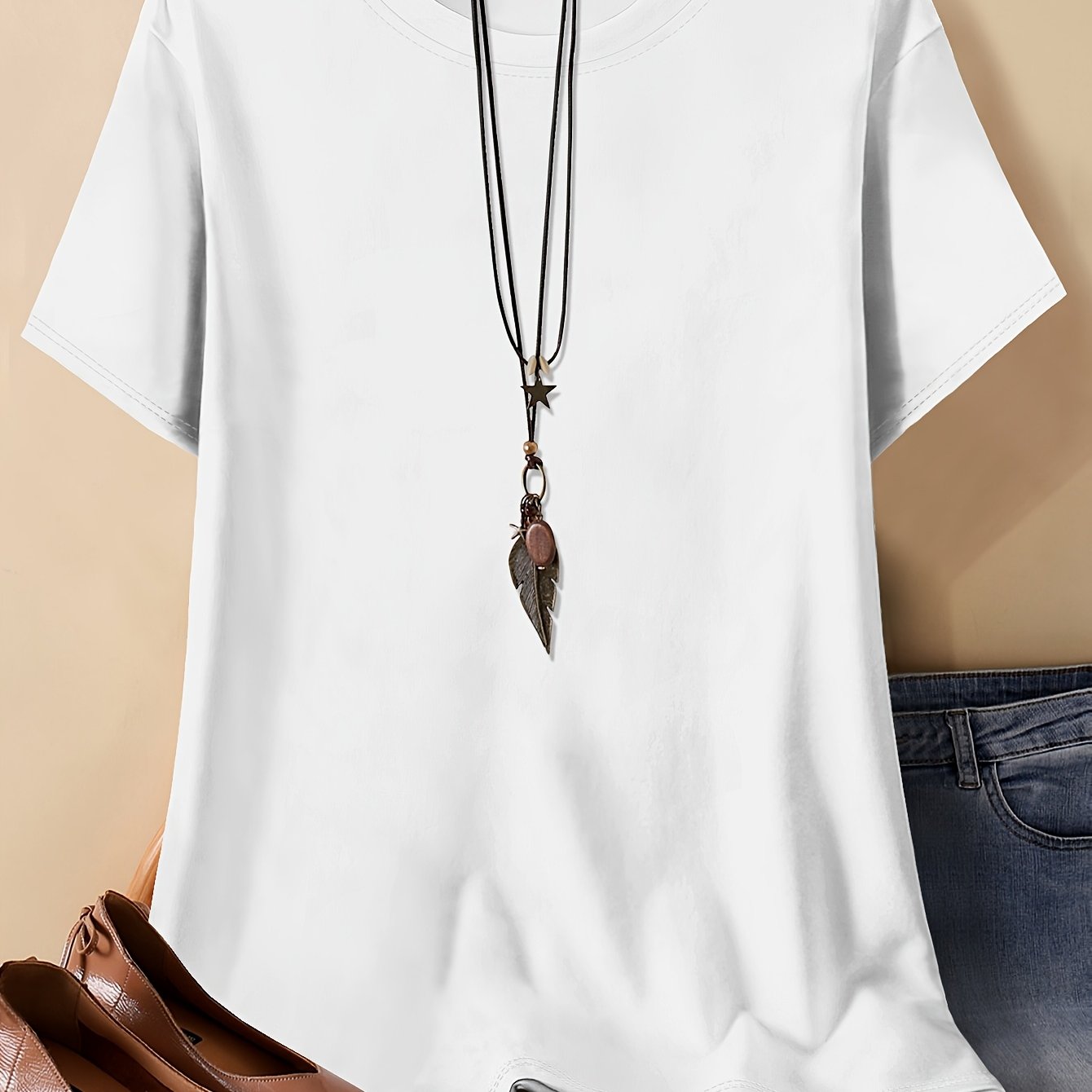 Plus Size Women's Cotton Plain T-Shirt in Black Large