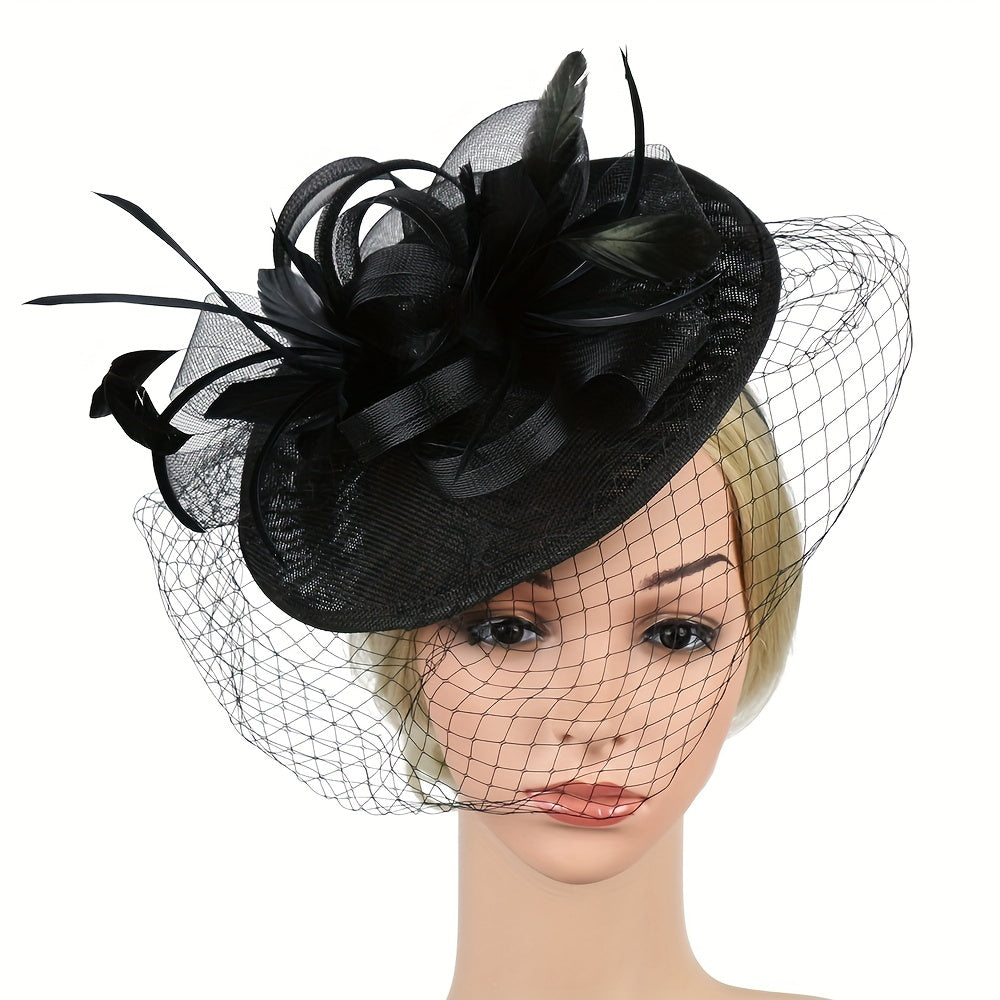 Women's Faux Feather Fascinator Hat with Veil for Parties and Special Occasions