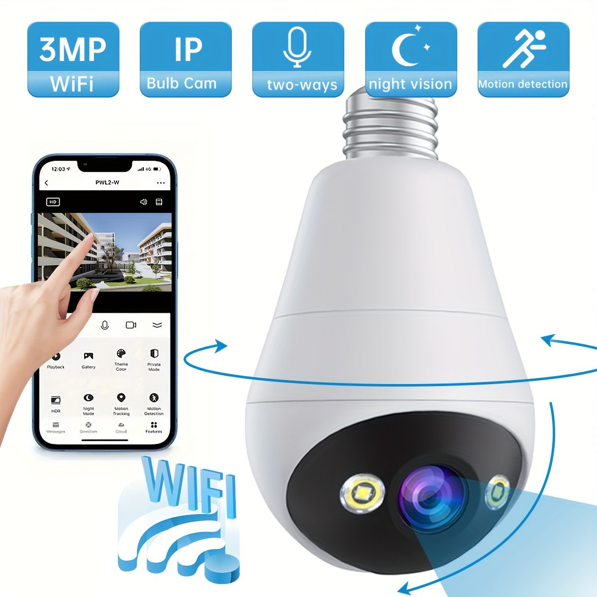Indoor WiFi PTZ Security Camera 1296p HD Night Vision Two-Way Audio Motion Detection