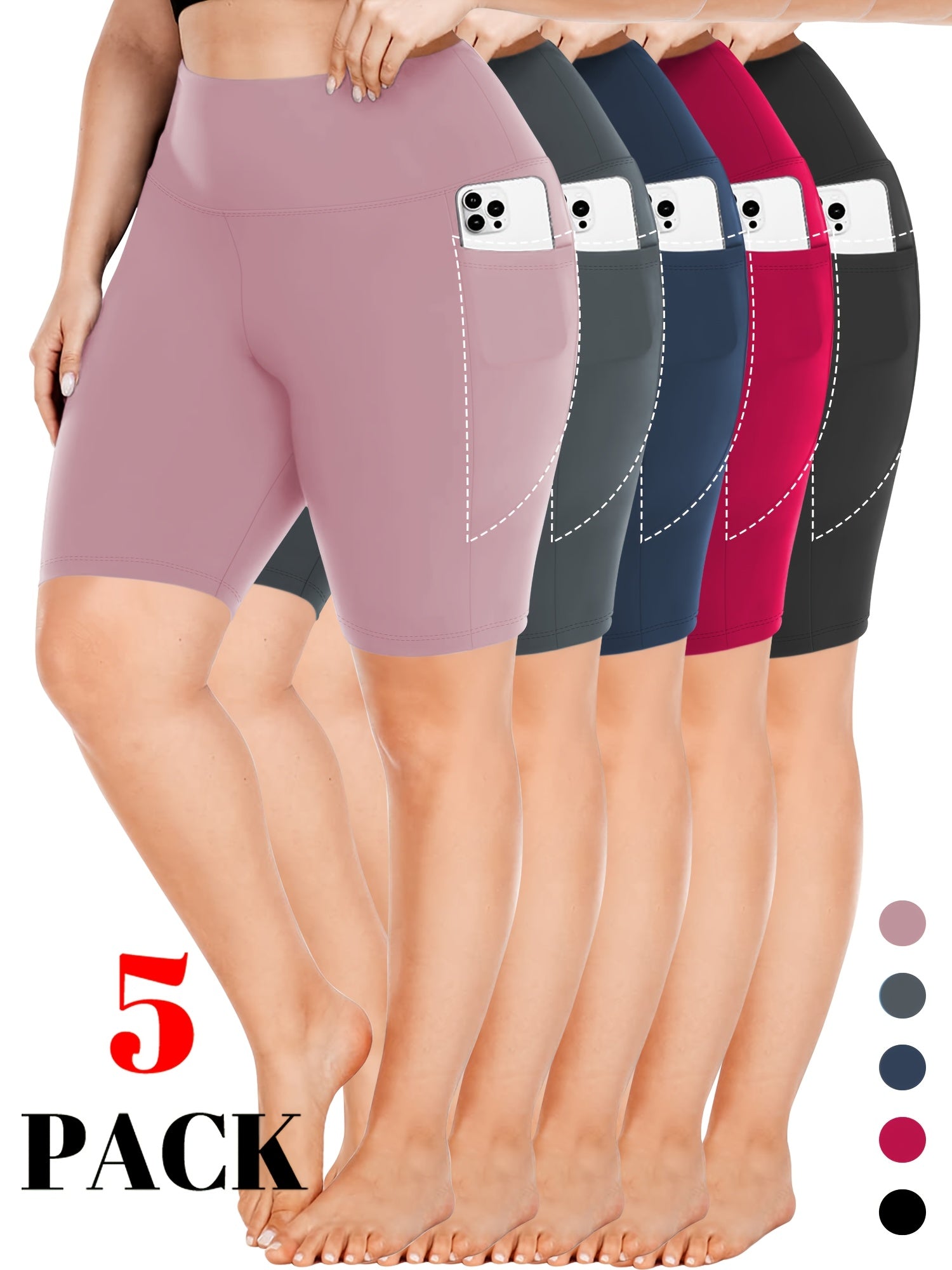 Women Plus Size Biker Shorts High Waist Crescent Moon Pockets Breathable