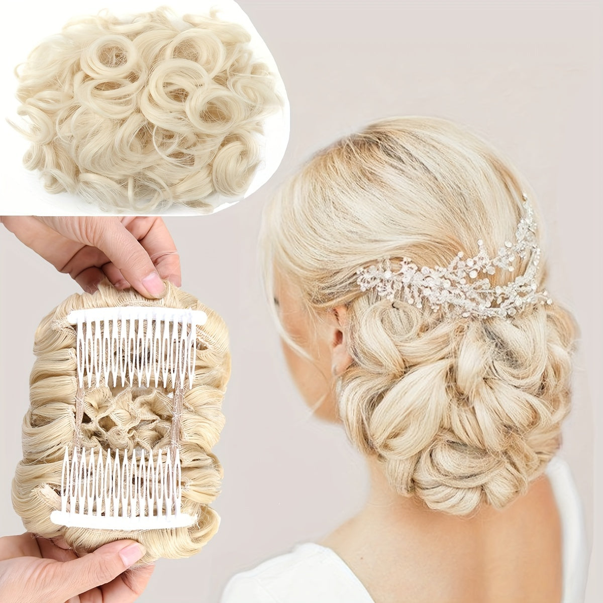 Women's Blonde Synthetic Messy Bun Hair Piece with Flowy Wavy Style