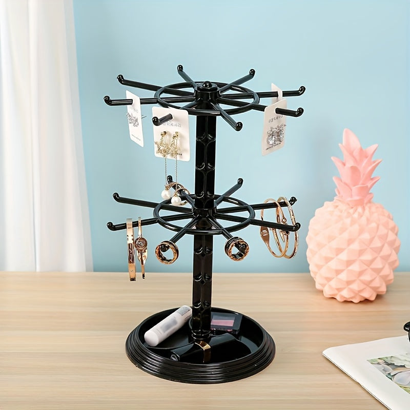 Two-Tiered Rotating Jewelry Display Rack for Necklaces Earrings Bracelets and Accessories