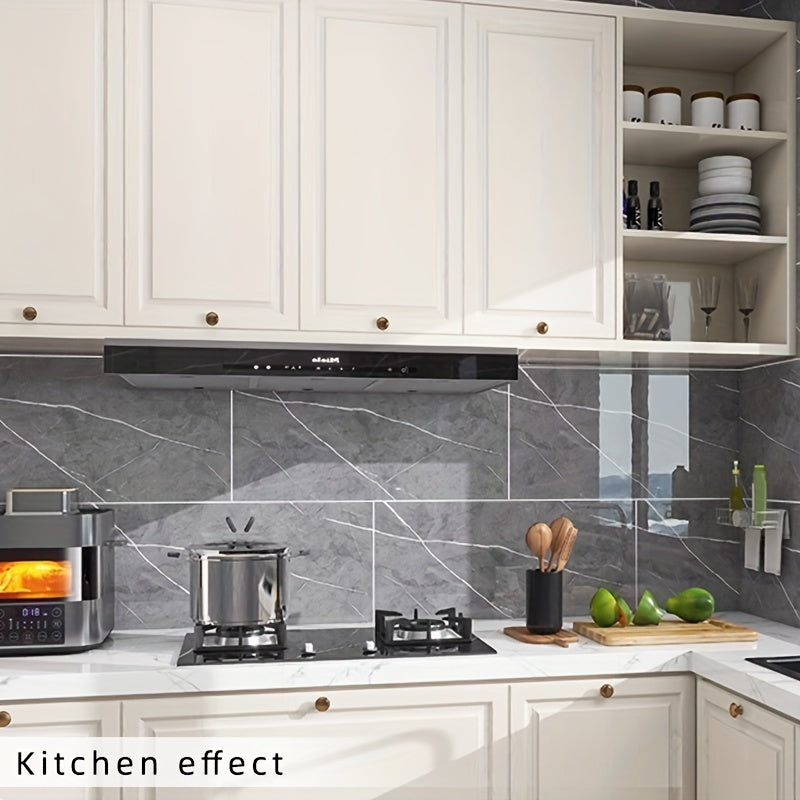 Marble Pattern Wall Stickers Glossy Washable Plastic Rectangular for Kitchen Bathroom