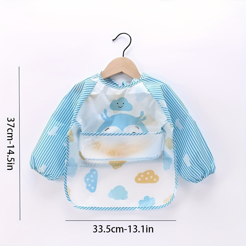 Babero impermeable para niños con bolsillos, diseño de dibujos animados, material suave, delantal de manga larga