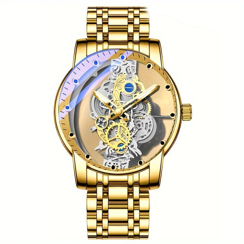Men's Mechanical Watch Stainless Steel Luminous Dial Quartz Business Gold Watch