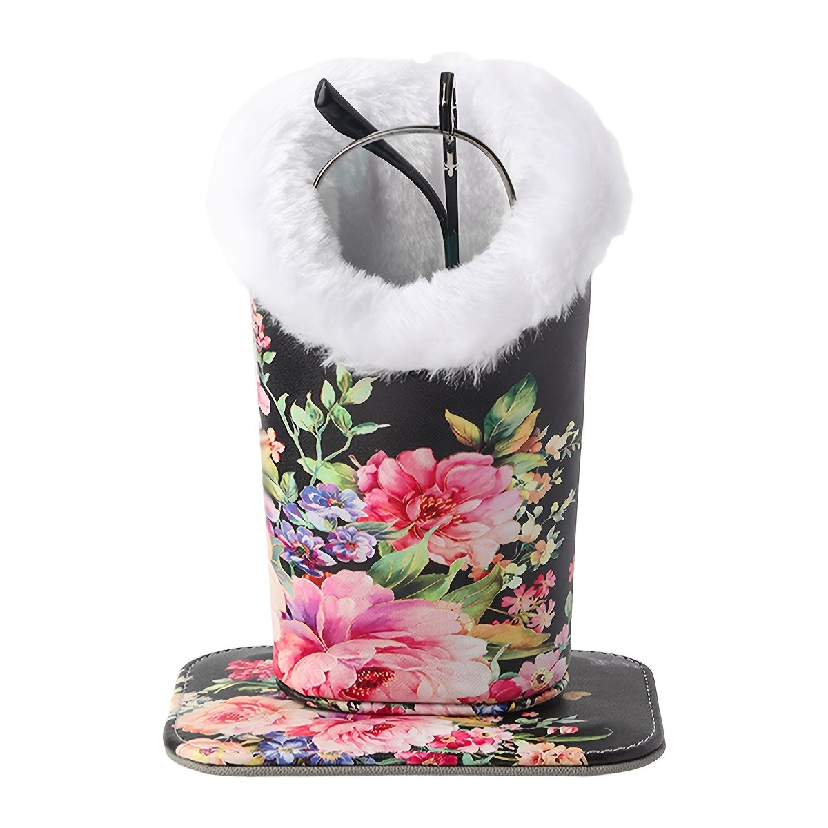 Sun'iy charmdan tayyorlangan ko'zoynak qutisi, mo'ynali faux tol va magnitli ajraladigan asos bilan