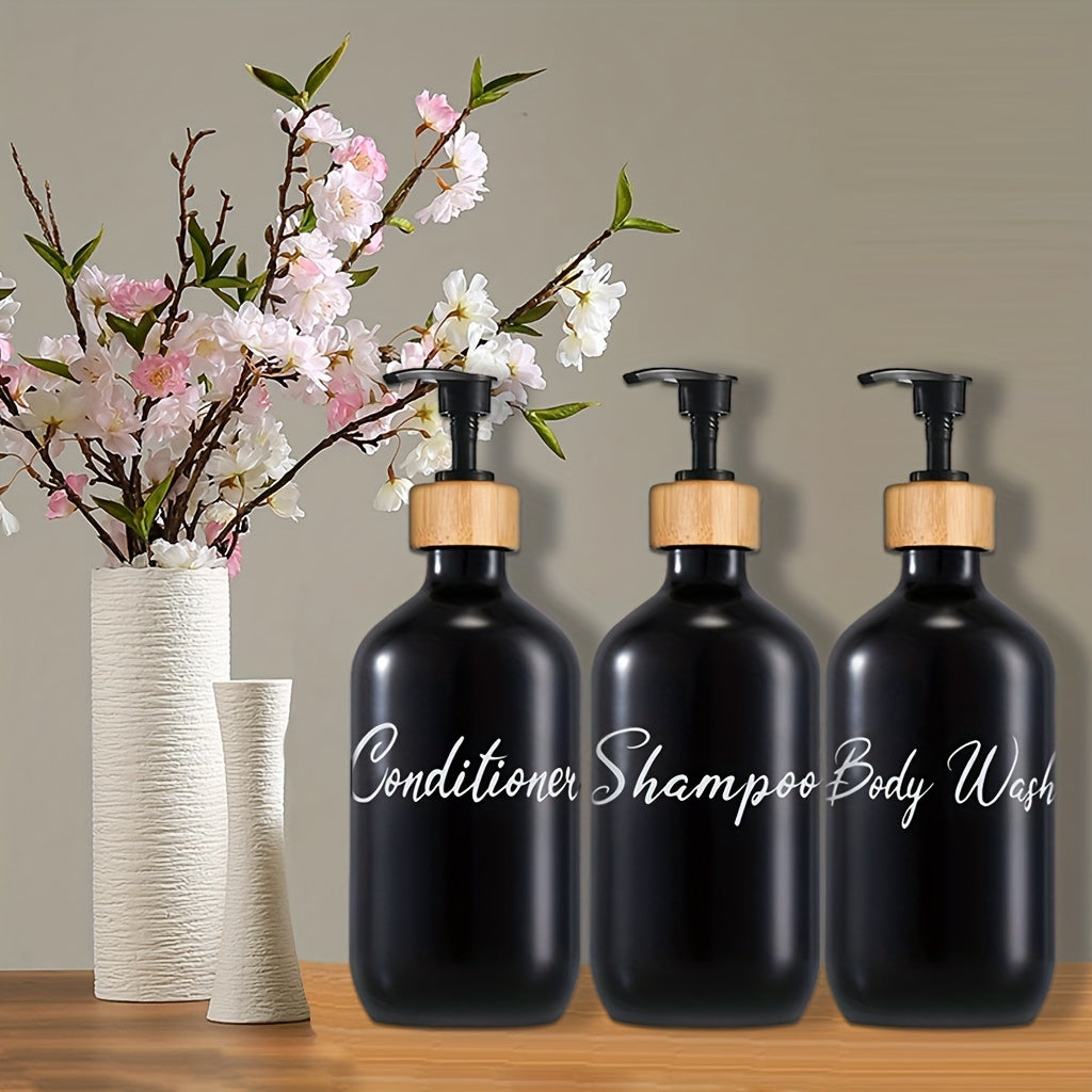 Black Soap Dispensers Set of 3 Refillable Liquid Storage Containers for Bathroom Shower