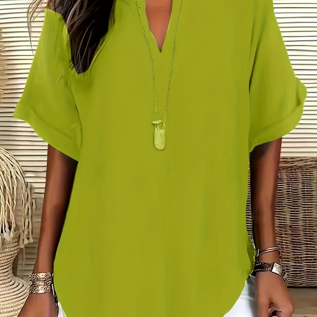 Plus Size Women's Short Sleeve Blouse Casual V-Neck Flared Hem All-Season Shirt