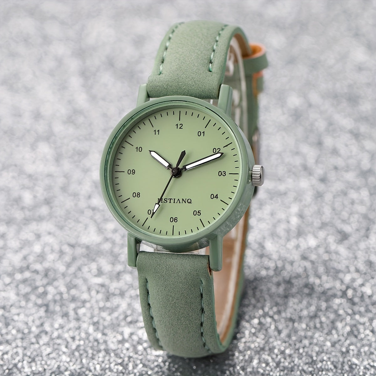 Women's Quartz Watch with Green Dial and Faux Leather Strap with Matching Bracelet