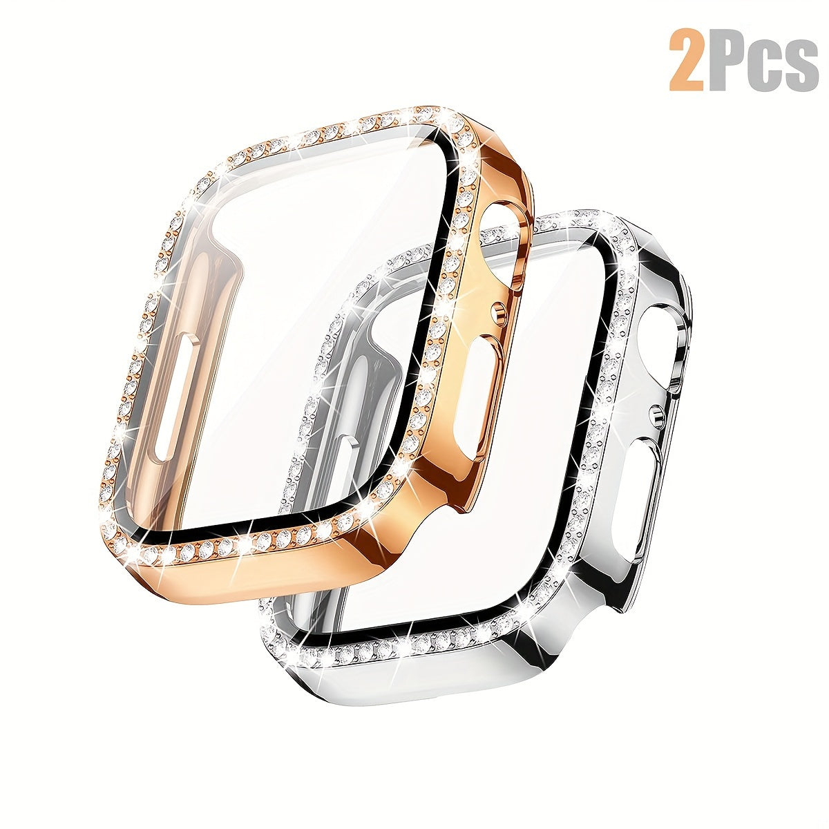 Women's Shiny Diamond PC Watch Shell with HD Hardened Glass Screen Protector for Apple Watch 40mm 44mm 45mm 49mm