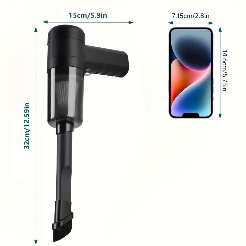 Qo'lga olinadigan simsiz changyutgich, 3KPA so'rish quvvati, qayta zaryadlanadigan litiy batareya, engil va portativ dizayn, yoriq asbobi kiritilgan. Uyda, avtomobilda, uy hayvonlari sochlari, chang uchun foydalanish uchun mos.