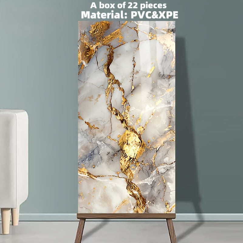3D Marble Look Self-Adhesive PVC Wall Tiles Glossy Finish Bohemian Style for Home Decor