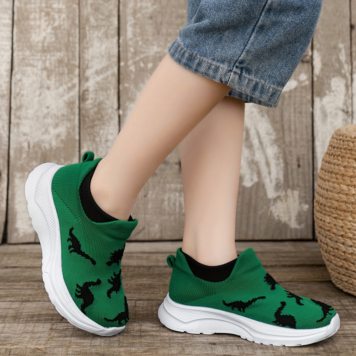 Kids' Sneakers Boys Girls Slip-On Casual Sports Embroidered Dinosaur Spider Thick Sole