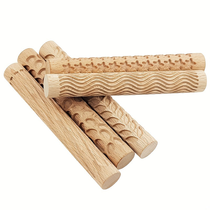 Embossing Rolling Pin for Dough Shaping, Wooden Kitchen Tool for Pizzas and Cookies