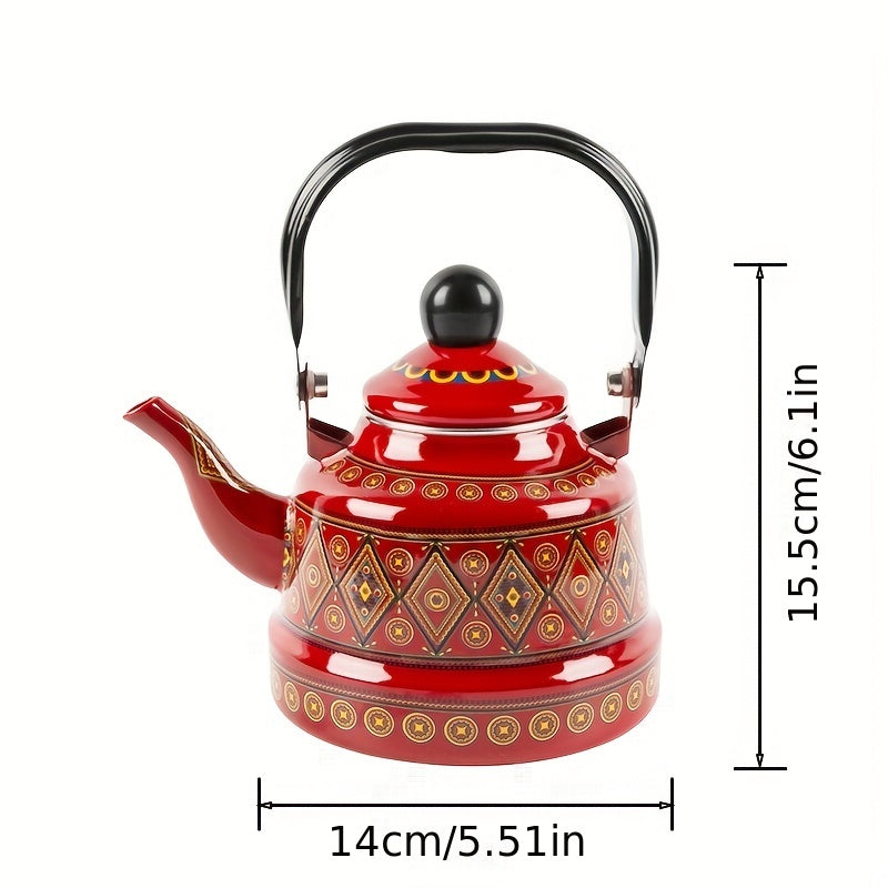 Enamel Electric Kettle 1.1L Geometric Print Memory Flower Design for Tea Coffee