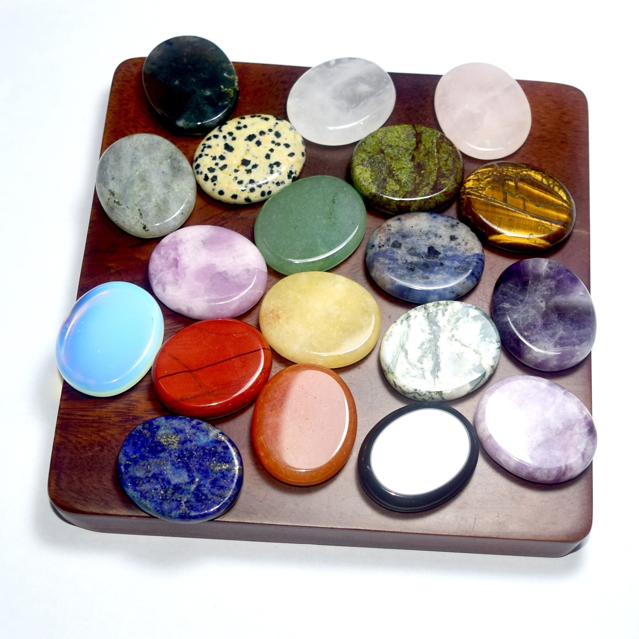 Juego de 10 cristales de energía de piedra natural con piedras de pulgar ovaladas en caja de regalo