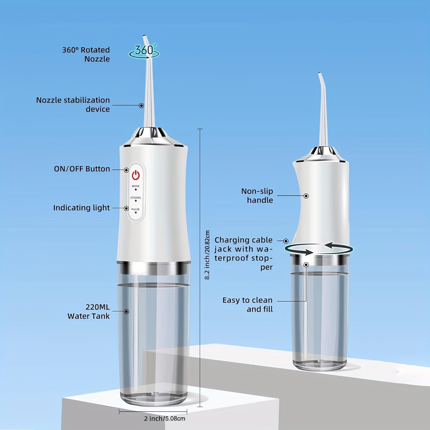 Rechargeable Water Flosser with 3 Modes and 4 Nozzle Functions for Oral Hygiene on the Go