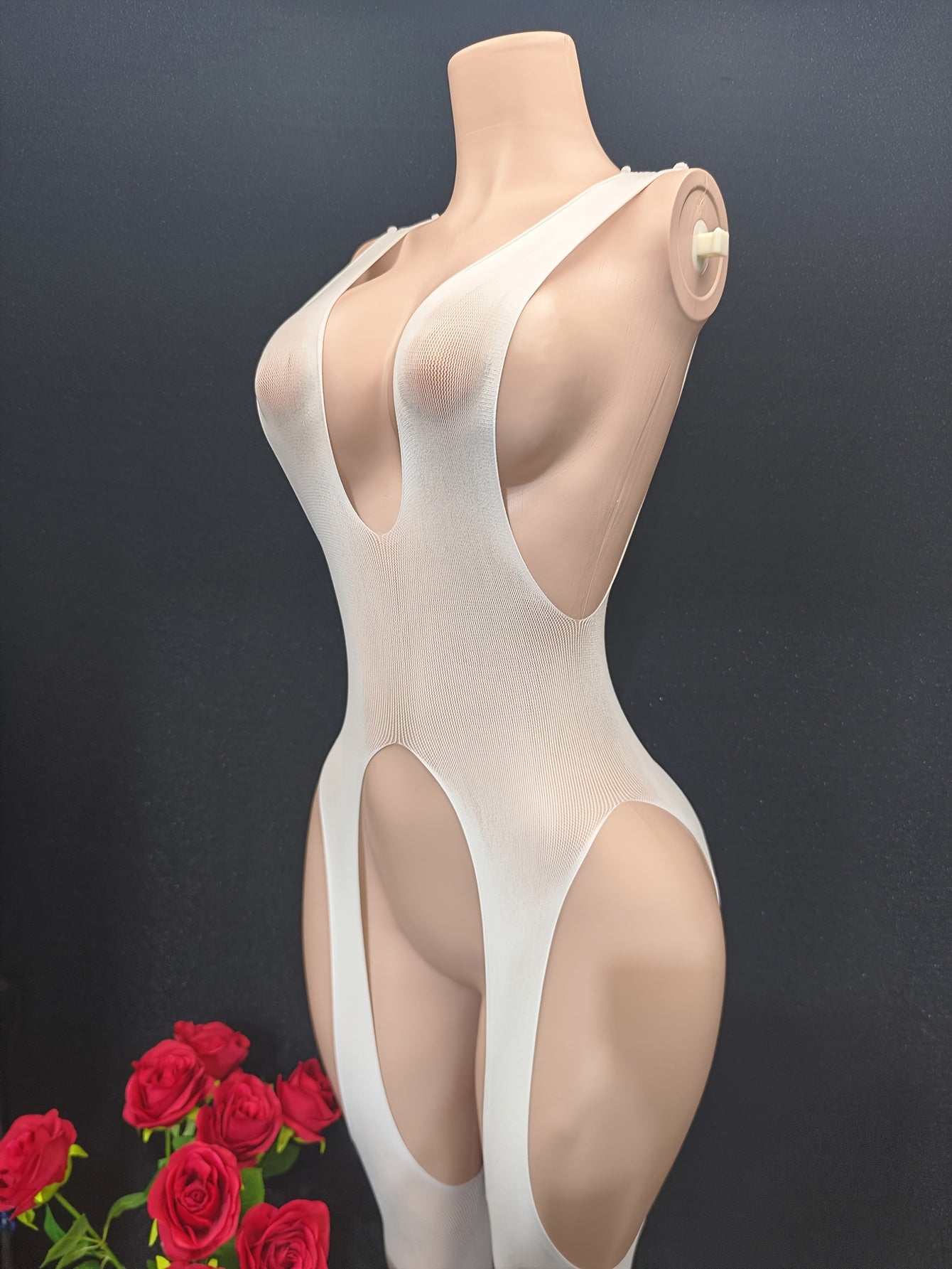 Боди для женщин больших размеров с красной нюдовой сеткой, сексуальное белье, открытая промежность