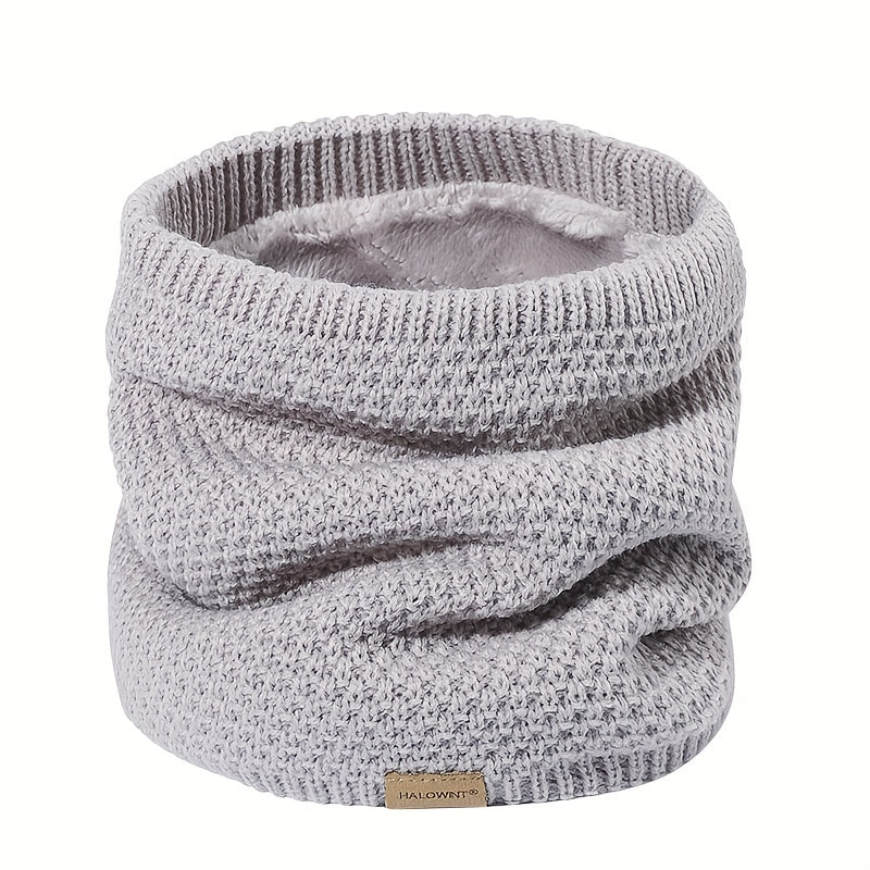 Black Knitted Fleece-Lined Scarf Windproof Neck Warmer for Skiing Cycling