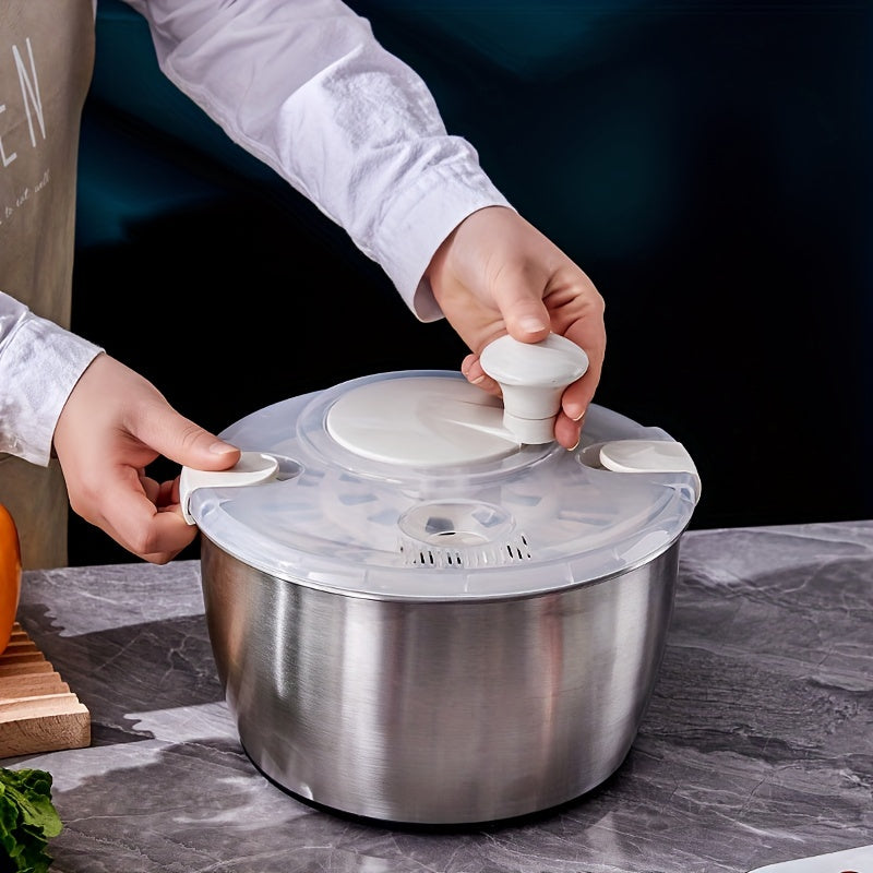 Manual Stainless Steel Salad Spinner Dehydrator Hand-Powered Basket for Kitchen