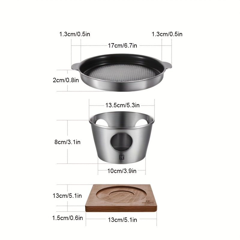Stainless Steel Hot Pot Set for 1-2 People Mini Portable Fondue with Skillet and Stand
