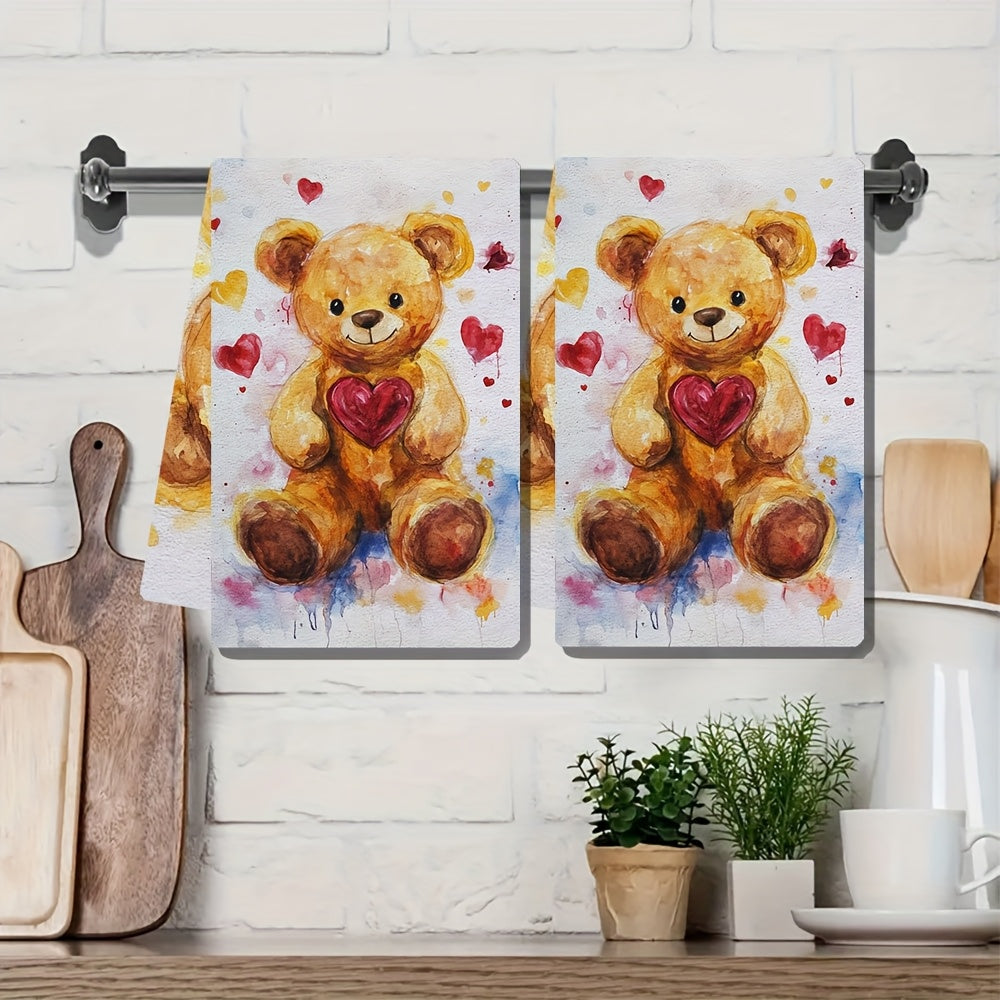 Set Of 2 Soft Kitchen Towels With Teddy Bear Design 40x60cm Absorbent