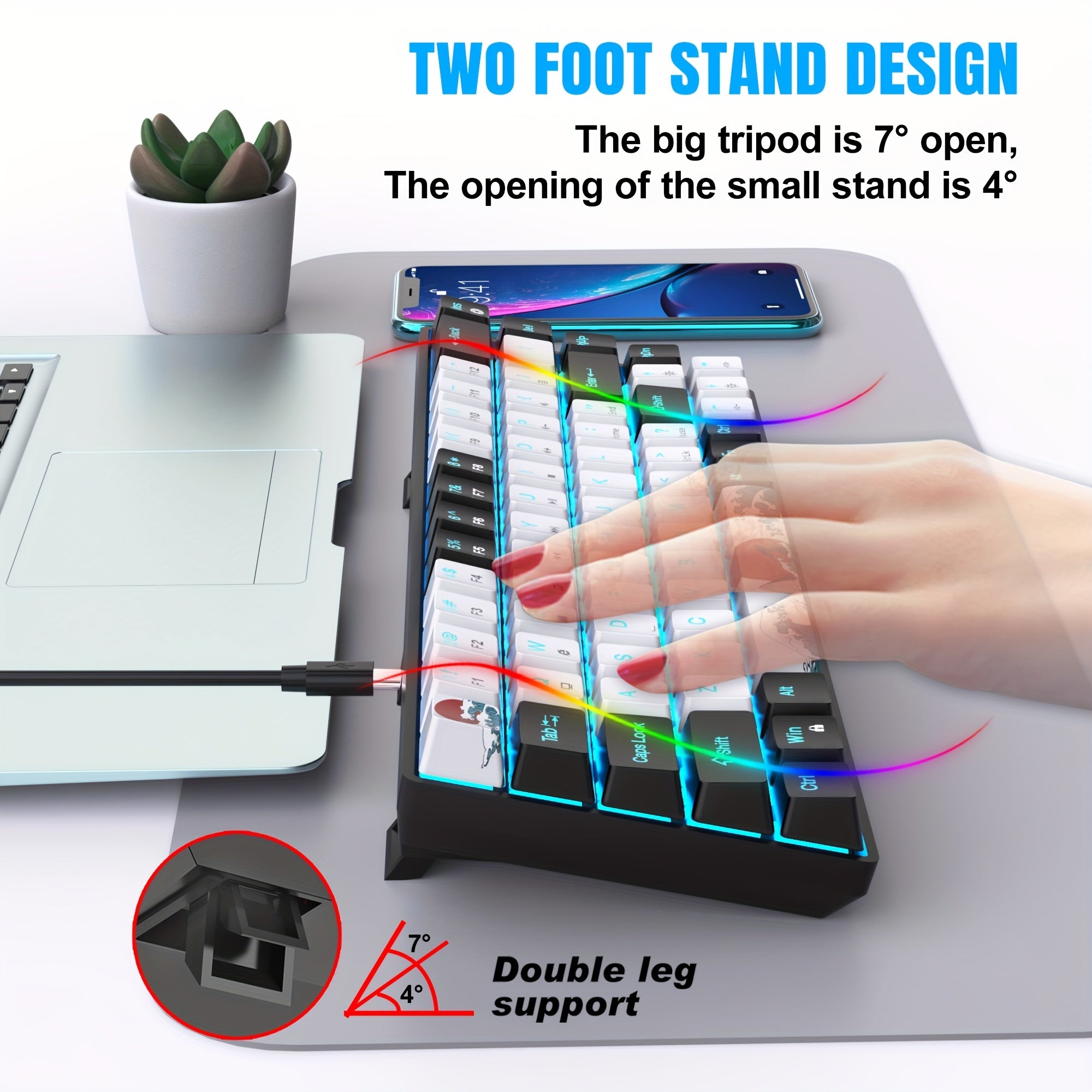 Mechanical Gaming Keyboard 68 Keys Blue Switch Backlit USB-C Windows Mac Laptop