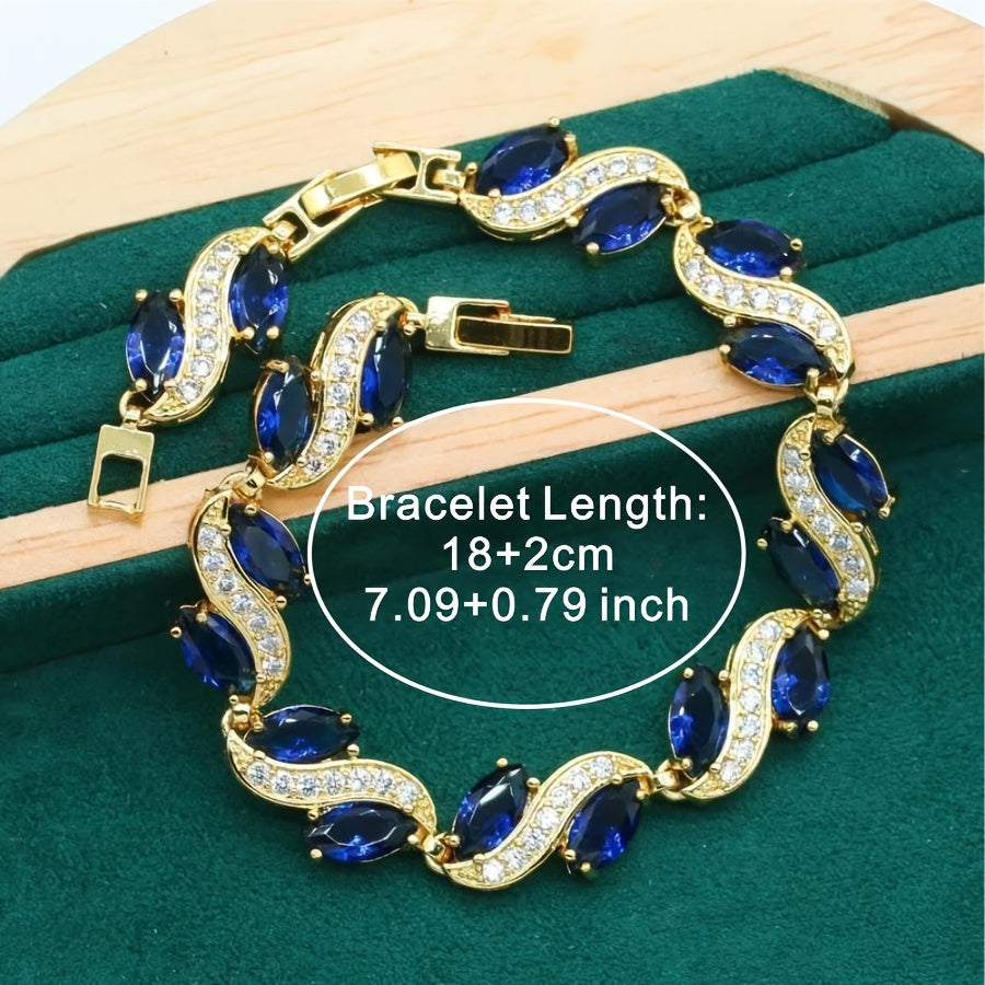 Vintage 4-Piece Jewelry Set with Blue Artificial Gemstones 18K Gold Plated for Women