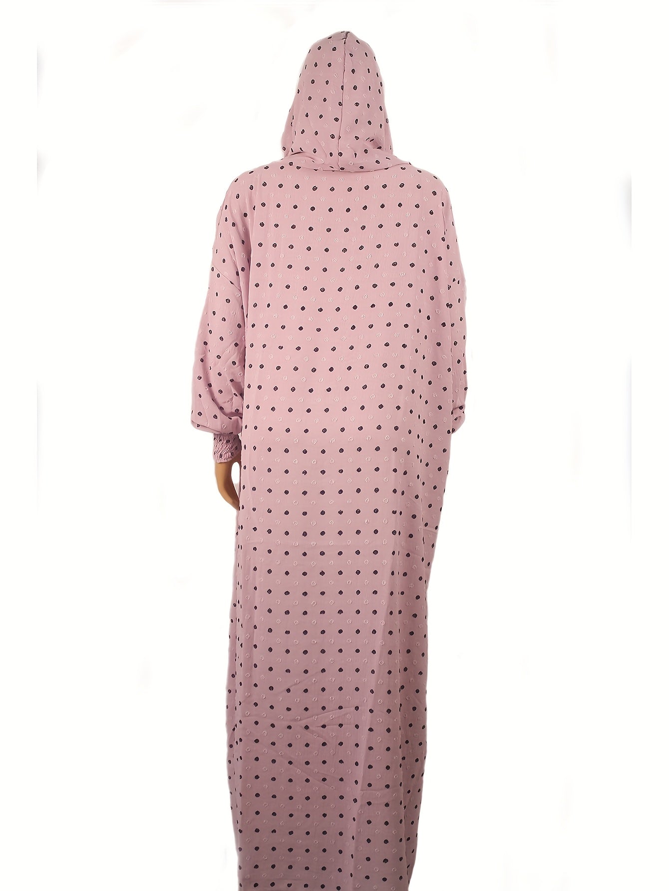 Plus Size Polka Dot Abaya Robe Loose Fit Middle Eastern Dress with Hood