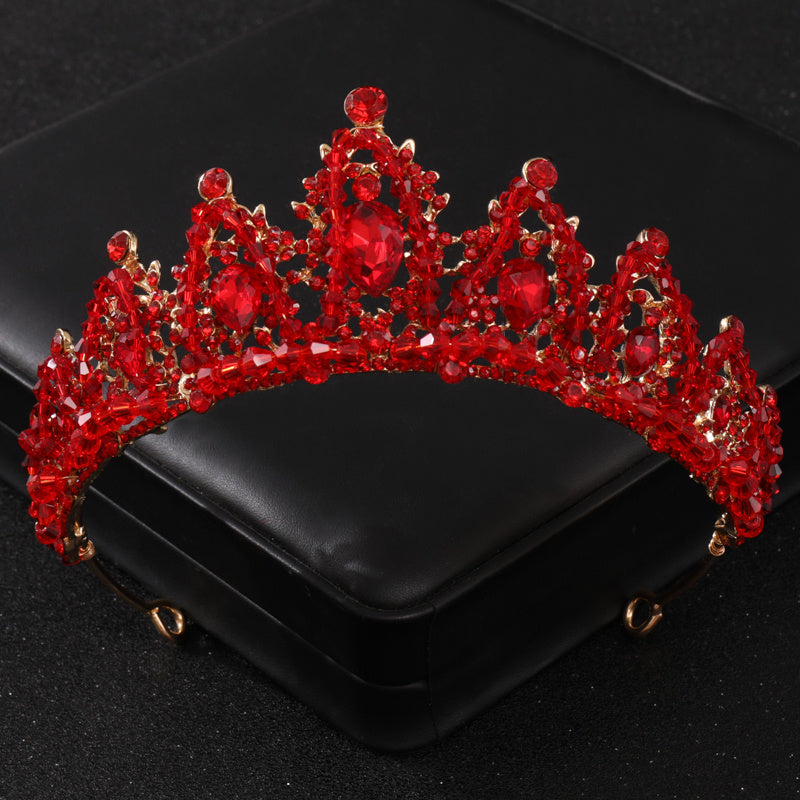 Red Crystal Tiaras for Women Prom Bridal Rhinestone Wedding Hair Accessories Crown